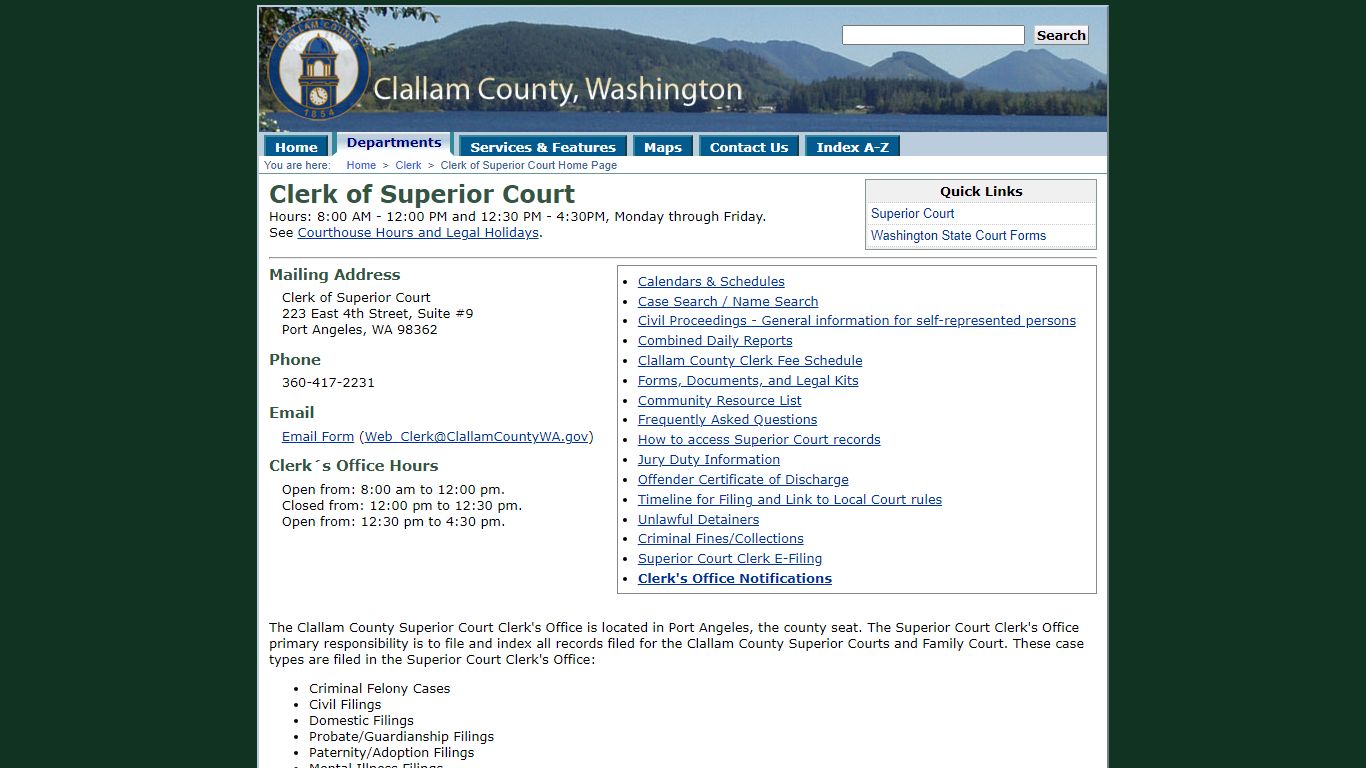 Clerk of Superior Court - Clallam County Home Page